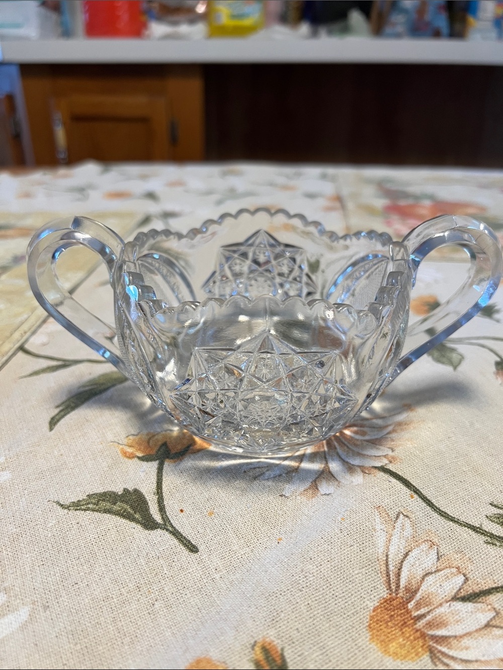Pressed Glass Double-Handled Sugar Bowl - Clear